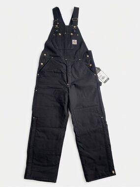 NWT Carhartt Mens Black Quilt Linen Duck Bib Overalls Size 34x30